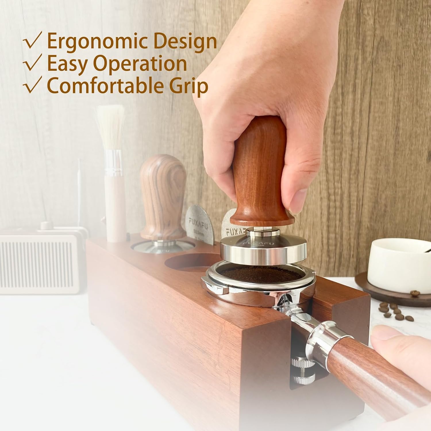 FUXAFU Tamper de café de 2.087 in, un avanzado manipulador de café espresso de acero inoxidable con mecanismo de calibración con resorte y mango de