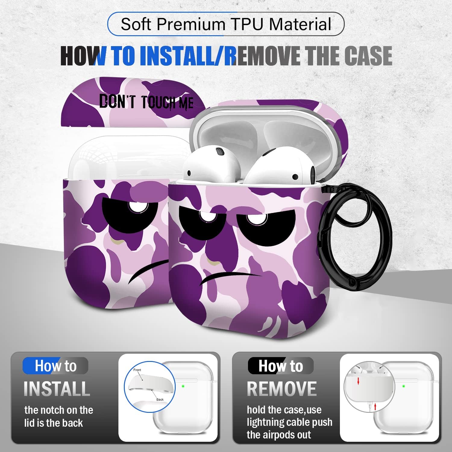 Funda para Airpods, Don’t Touch Me for Airpods Funda con llaveroCubierta suave linda a prueba de golpes para mujeres y hombres, compatible con funda