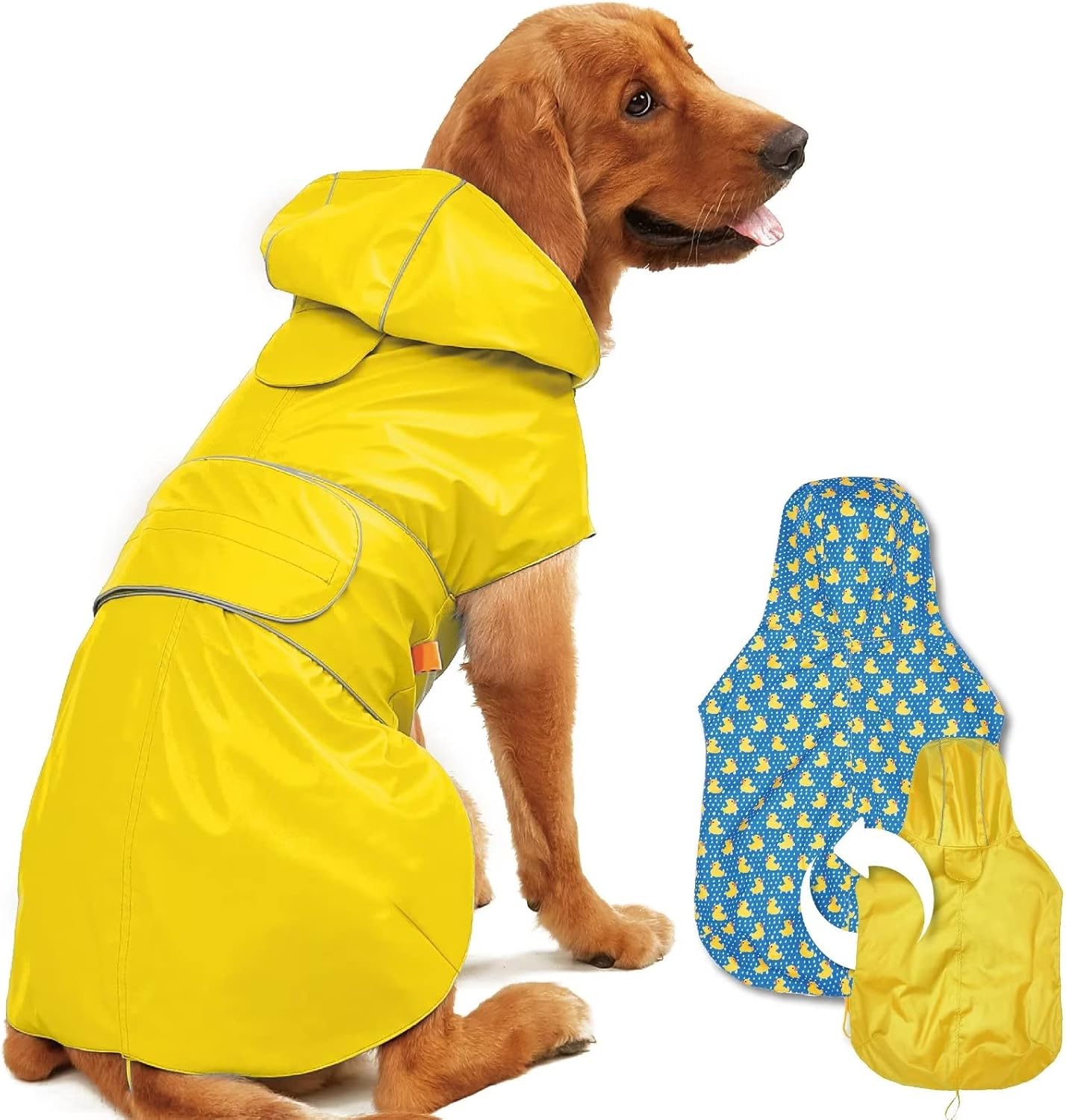 Kimee Impermeable para perro reversible, poncho deslizante de un solo lado, ajustable, impermeable, con agujero para la correarayas reflectantes con