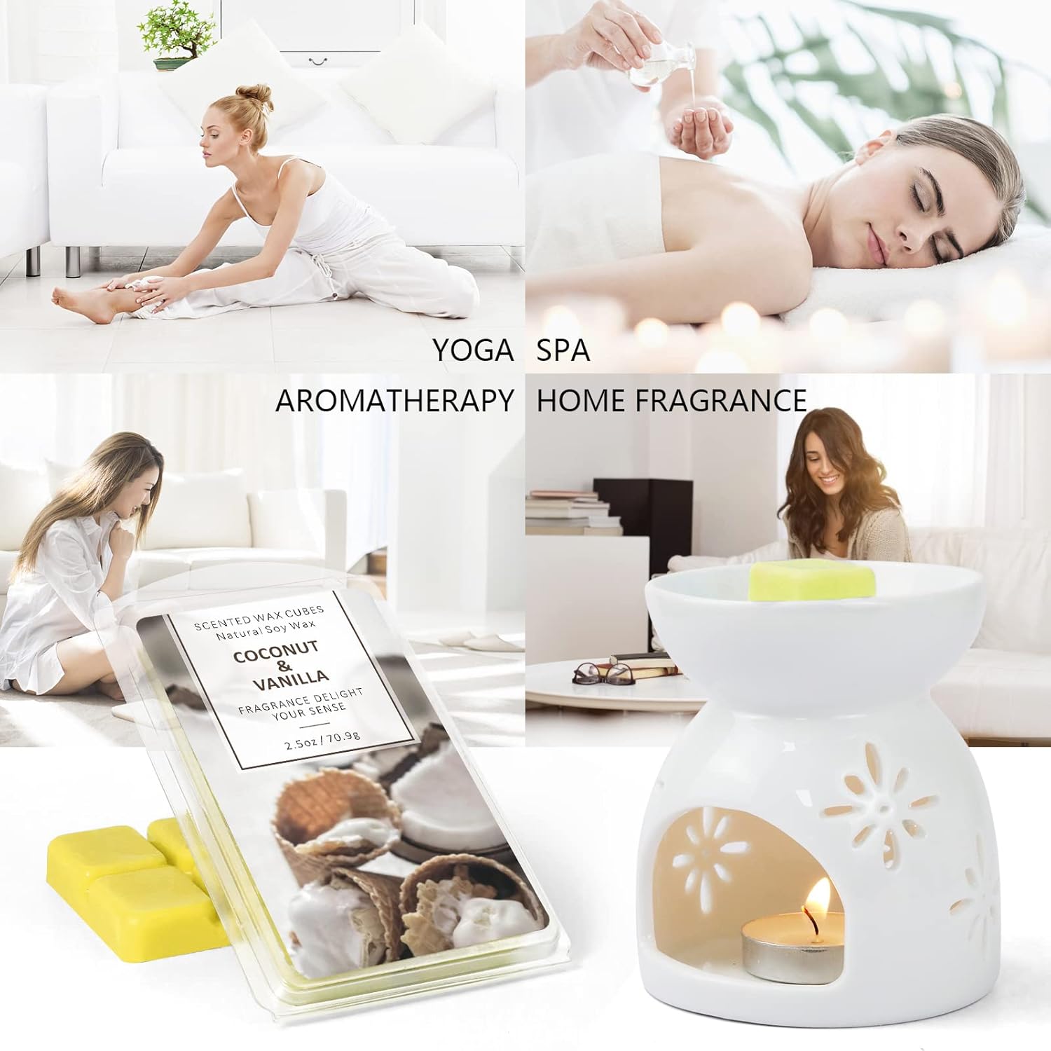 SCENTORINI Cera derretida, cubos de cera, cera de coco y vainilla derretida, cera perfumada de soja para calentadores de cera, decoración de