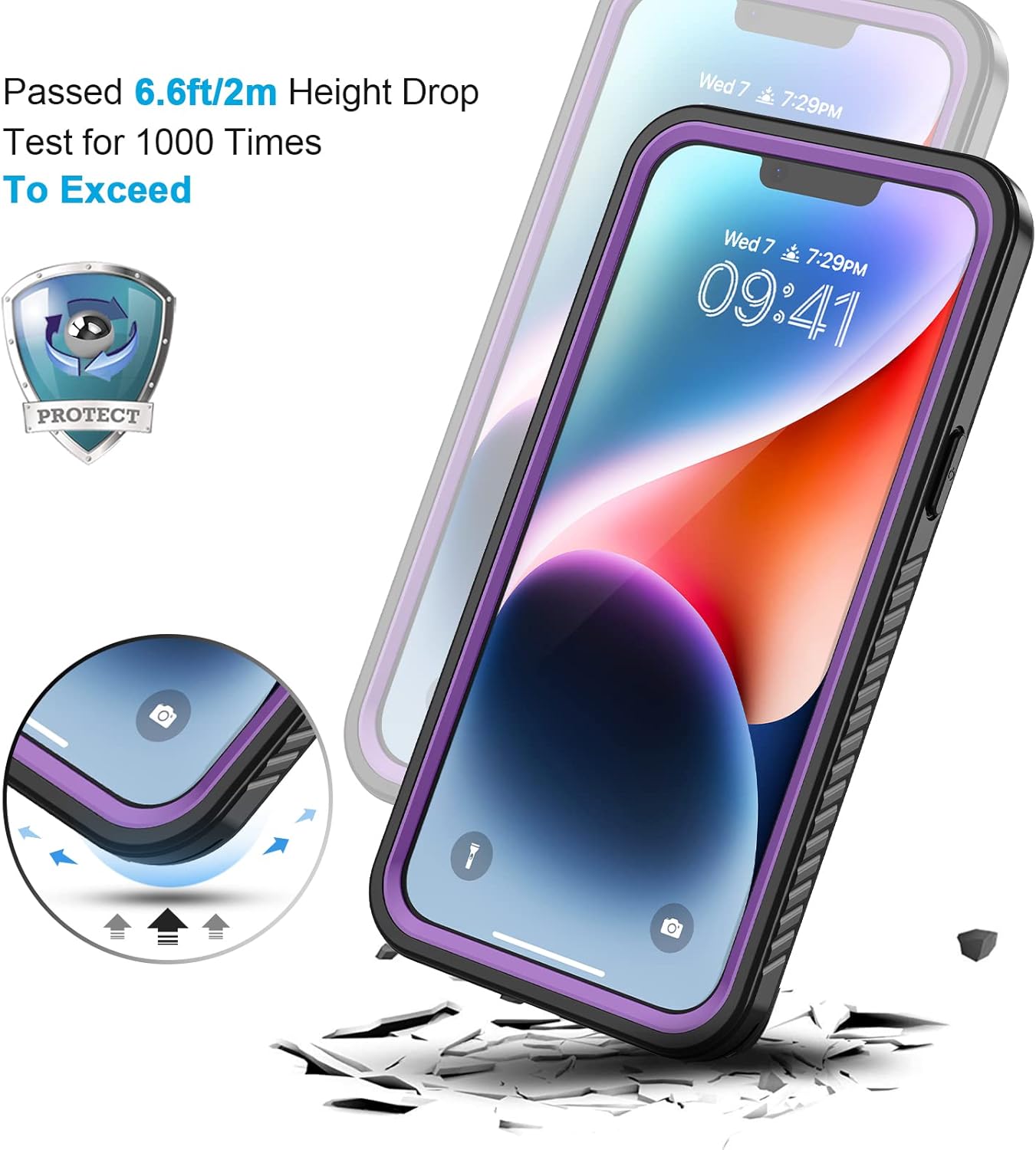 Lanhiem for iPhone 14 Case, IP68 Waterproof Dustproof Shockproof 14 Case with Built-in Screen Protector, Full Body Sealed Protective Front and Back