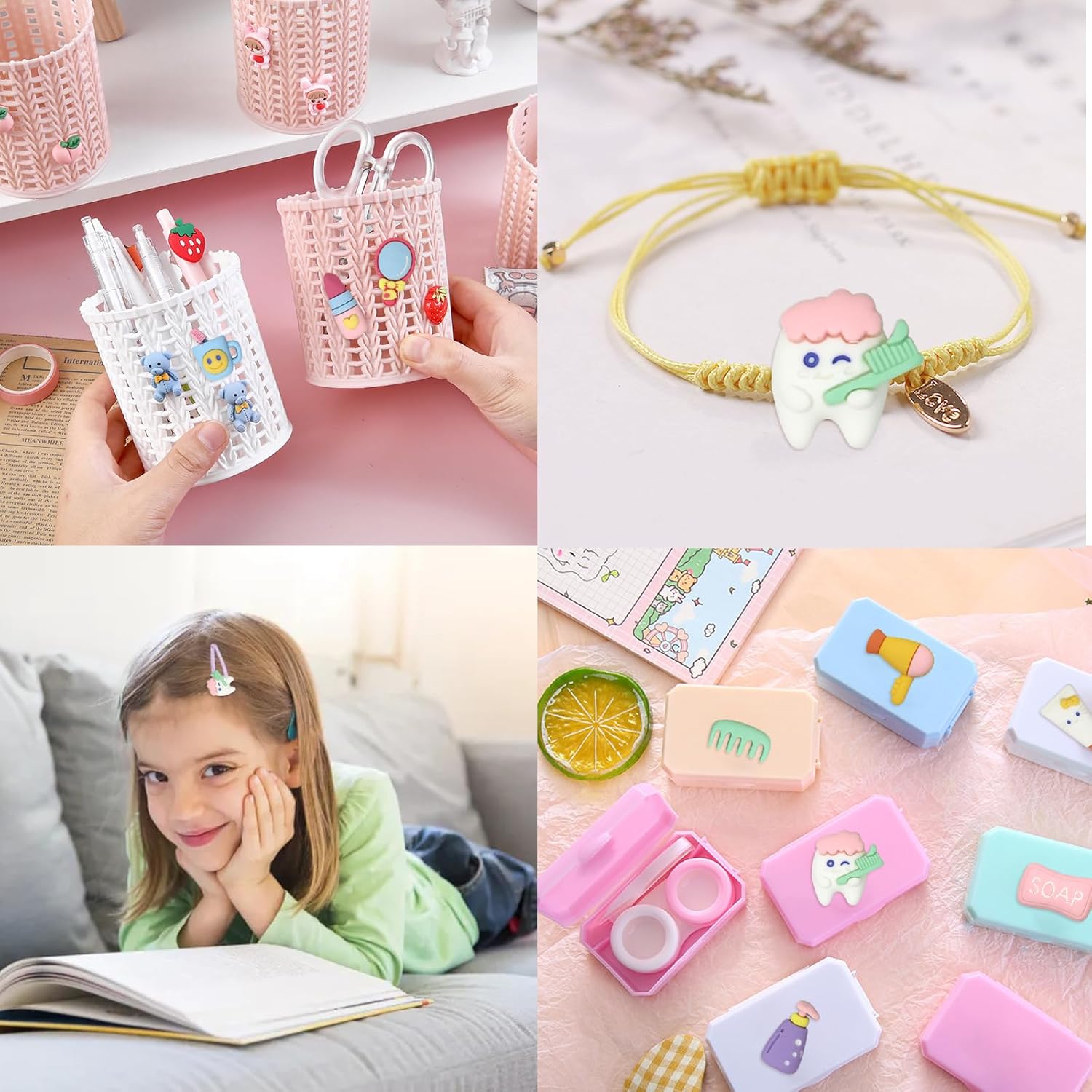 Honbay 45 dijes de slime de dibujos animados con temática de maquillaje, cabujones de resina con parte trasera plana, bonitos adornos para