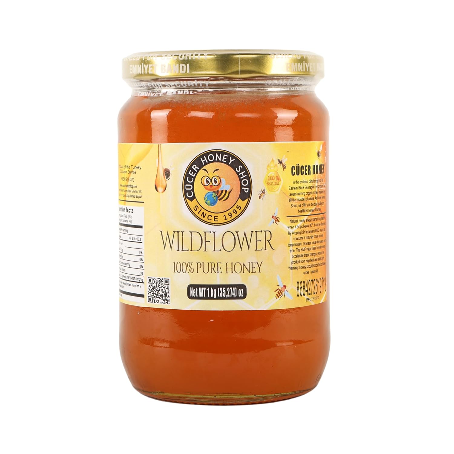 Cucer Honey Shop – Miel turca de flores silvestres 100% pura miel orgánica para aperitivos, tarro de miel natural, 35,274 onzas (2.20)