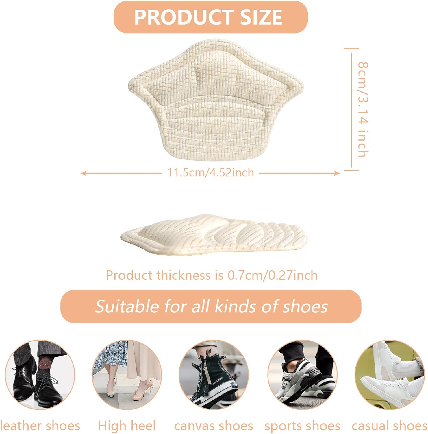 4 pares de protectores de talón para zapatos, inserciones de cojín en la parte posterior del talón, zapatos sueltos demasiado grandes, protectores