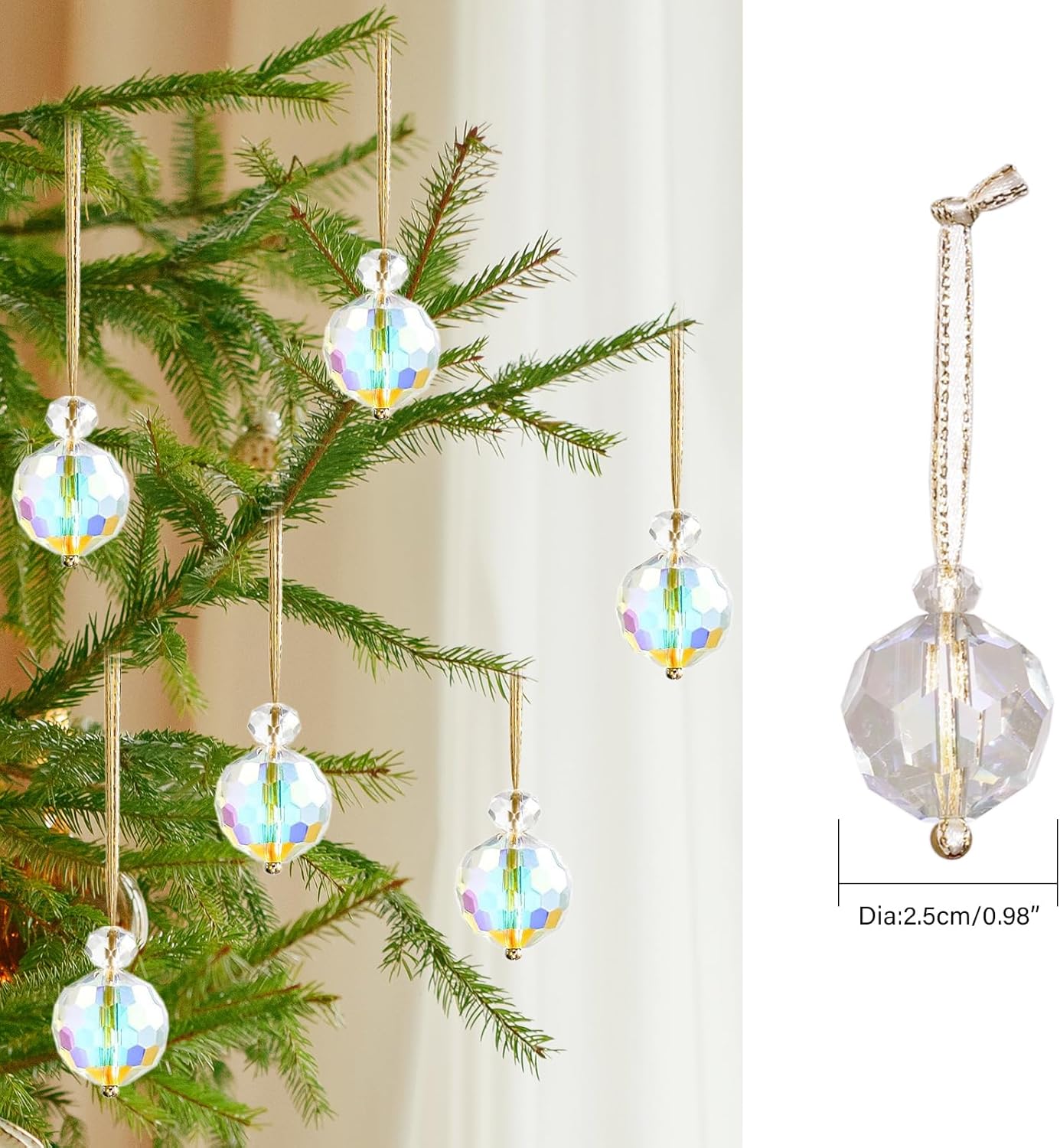 12 esferas navideñas de cristal de 1.18 pulgadas, mini bolas de prisma coloridas, adornos de árbol de Navidad, adorno colgante para boda, fiesta,