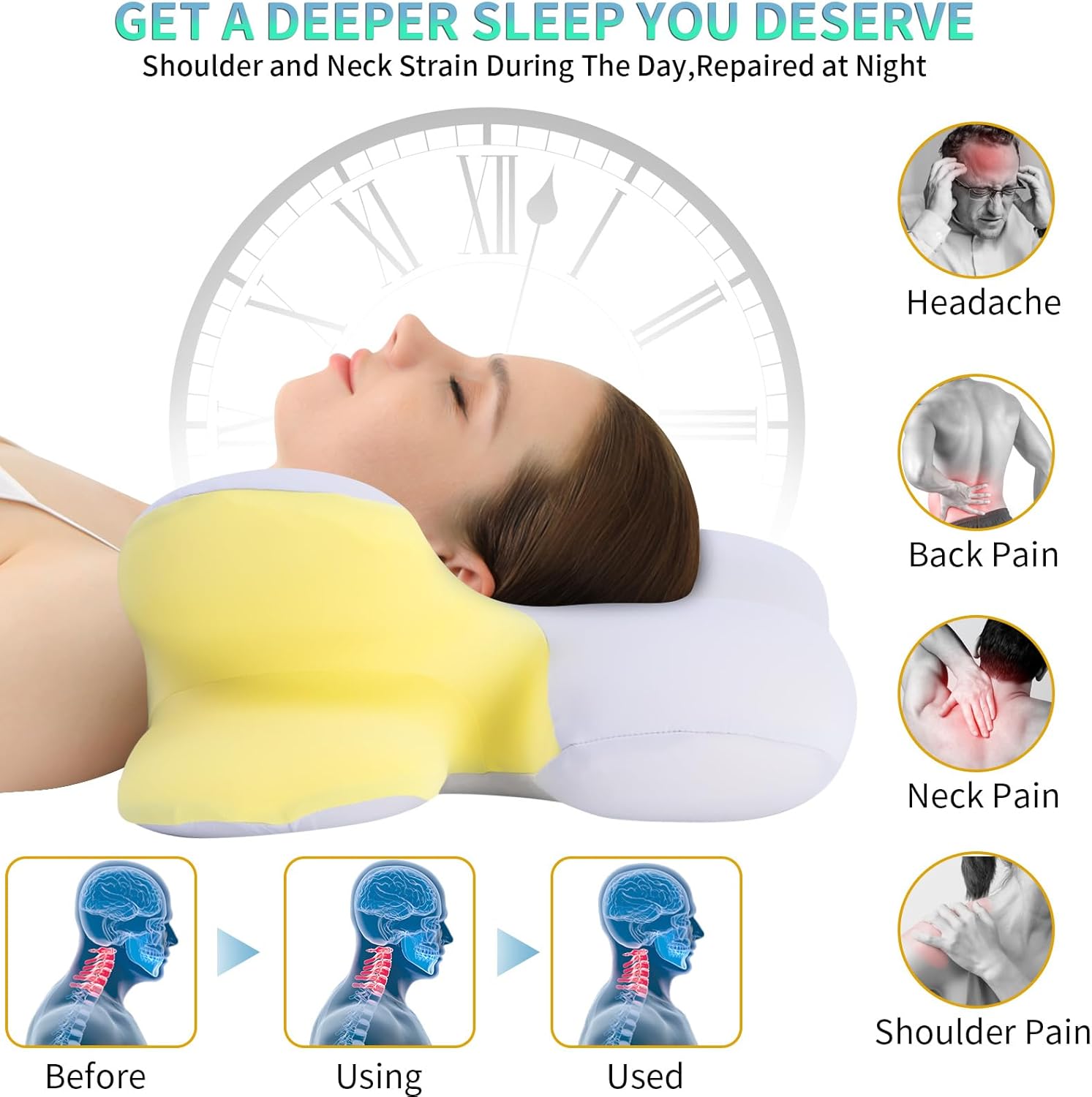 Almohada cervical para el cuello, almohada ortopédica ergonómica de contorno para aliviar el dolor de cuello y hombros con funda de almohada de