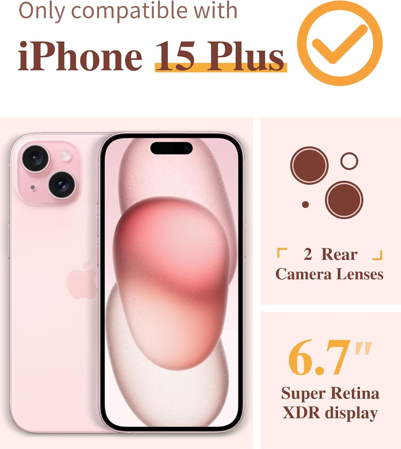 GVIEWIN Funda 3 en 1 diseñada para iPhone 15 Plus de 6.7 pulgadas, con protector de pantalla + protector de cámara con flores transparentes no