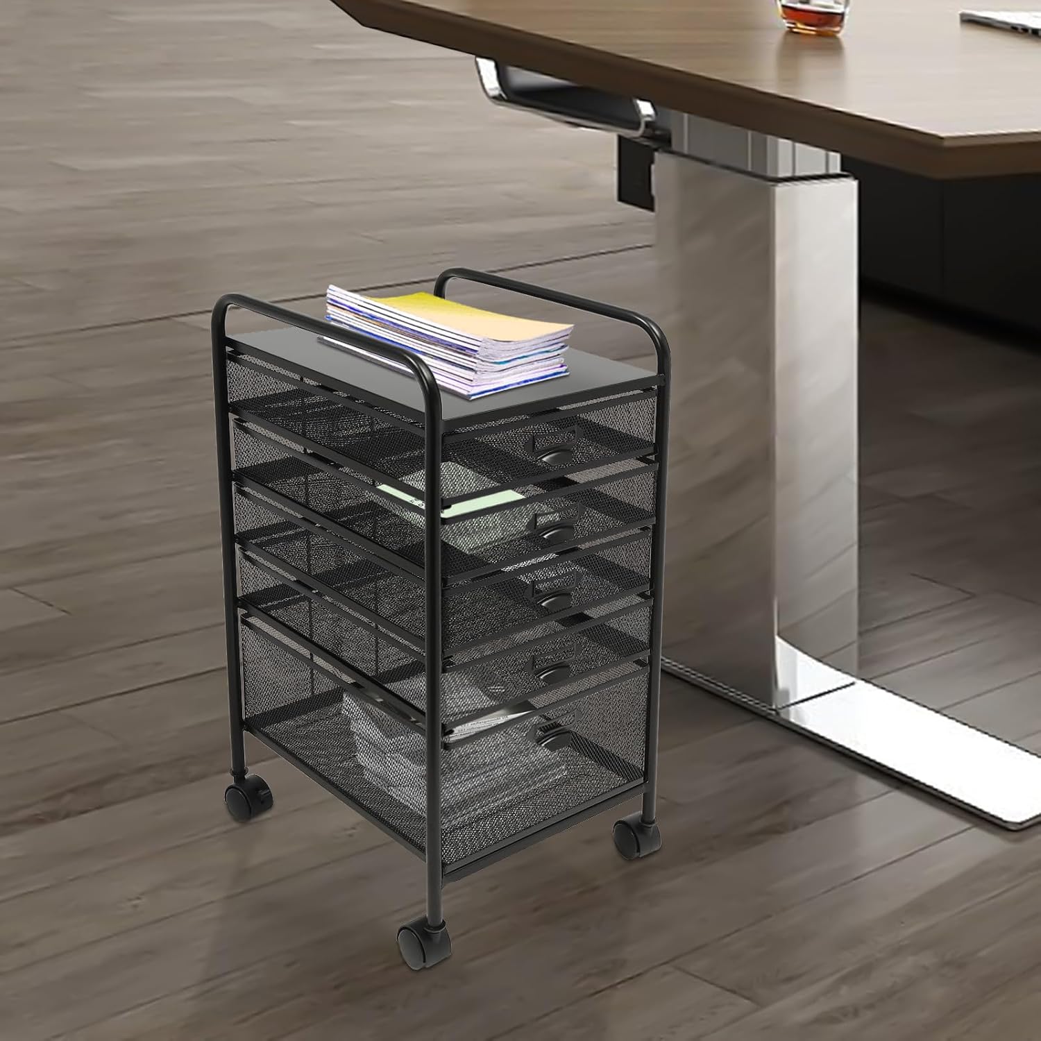 Archivador rodante con 5 cajones, organizador de carrito de manualidades con ruedas, almacenamiento delgado para maquillaje, cocina, utilidades,