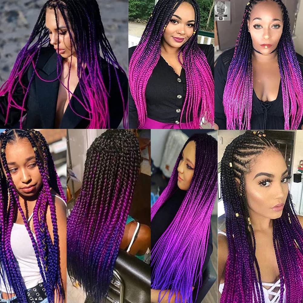 Extensiones de cabello trenzado ombré de 24 pulgadas, 3 paquetes de 3 paquetes de cabello sintético de alta temperatura colorido Jumbo trenzado de