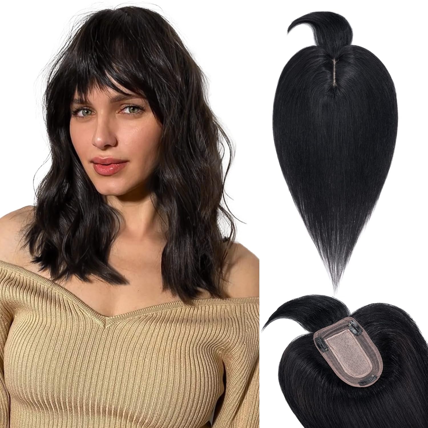 TESS Extensiones de cabello humano real para mujer, densidad del 150 %, 2.8 x 5.1 in, base de seda, extensión superior, extensiones de cabello Remy