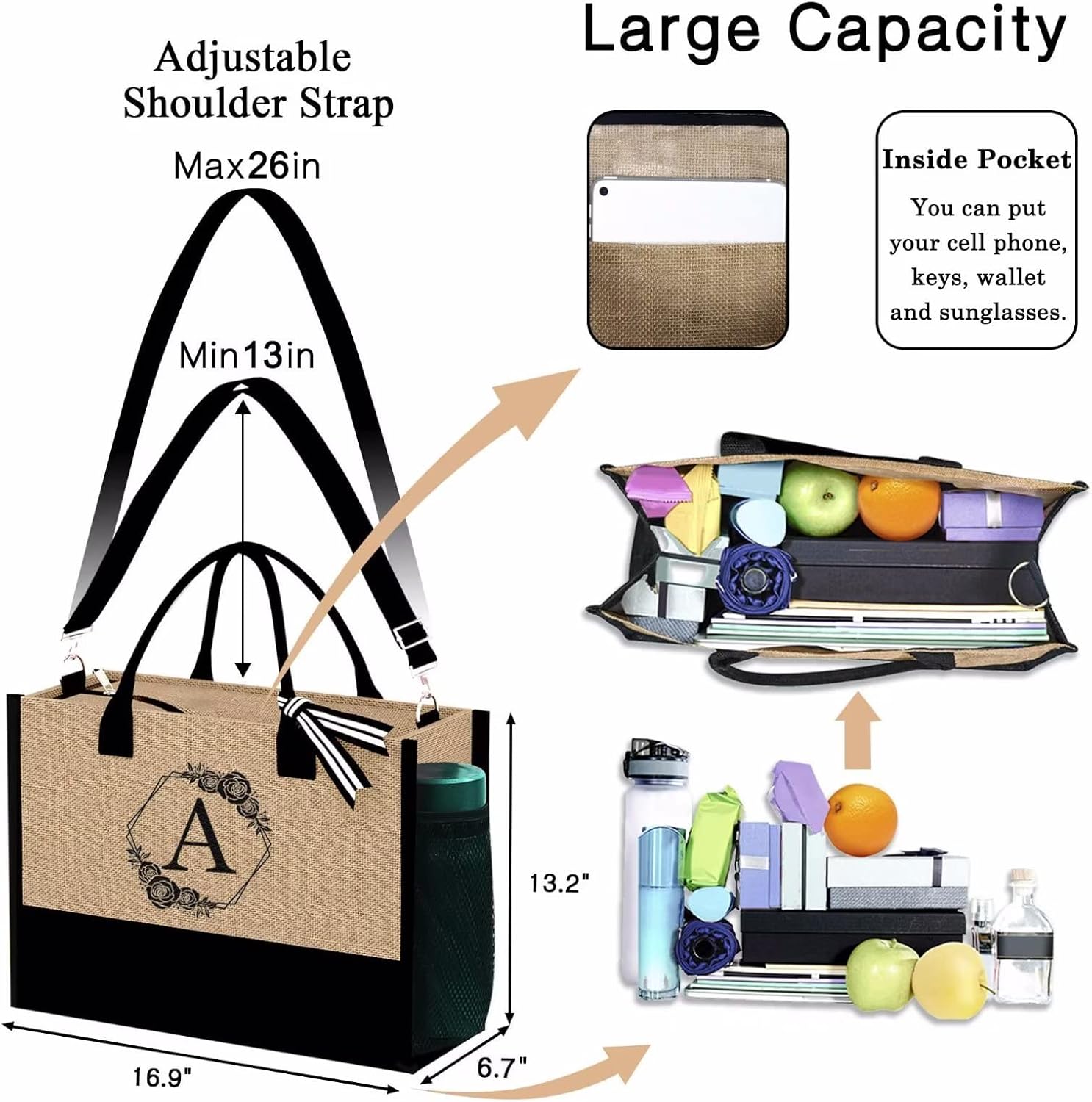 Regalos para mujeres  Regalos para el día de la madre, regalos de graduación, regalos de agradecimiento para profesores, bolsa de yute con inicial