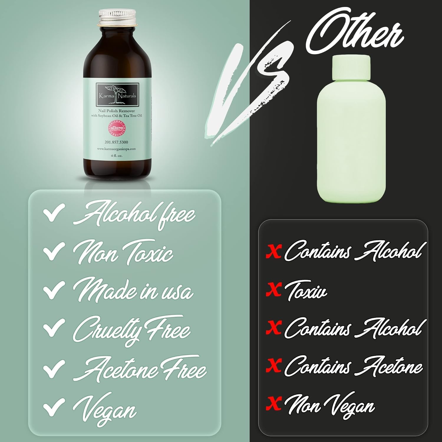 Karma Organic Paquete de removedor de esmalte de uñas, removedor de esmalte de uñas con aceite de árbol de té (4 onzas líquidas), removedor de