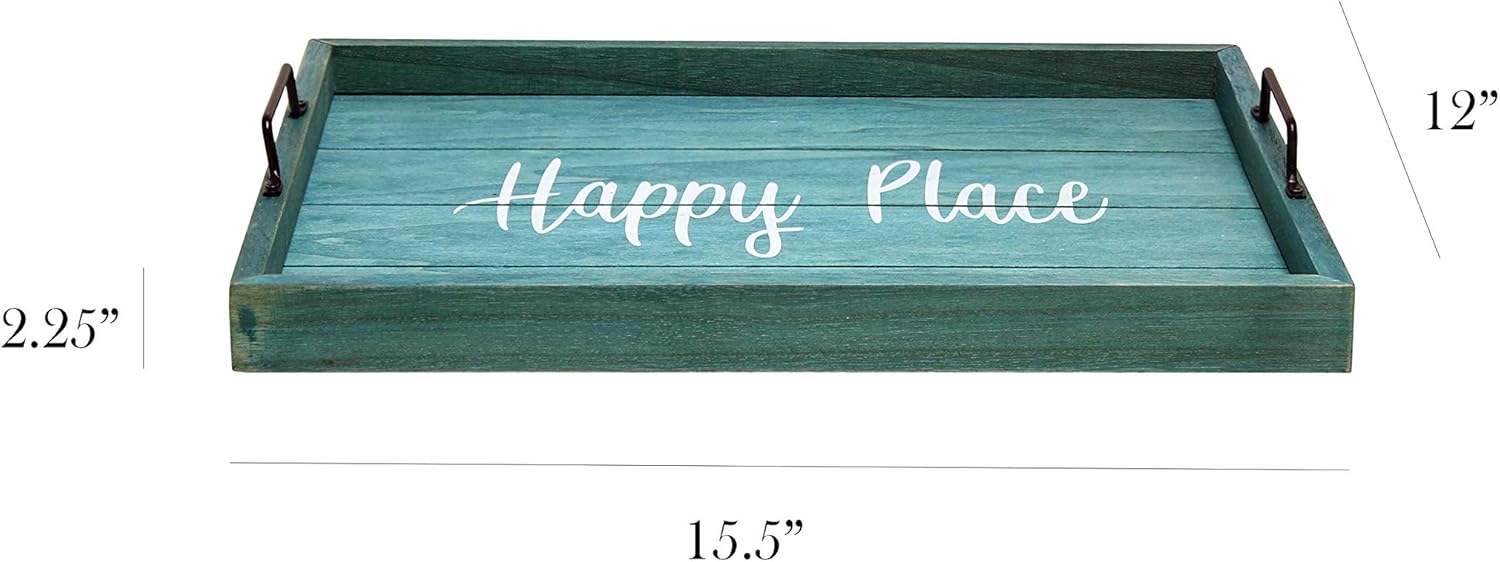 Elegant Designs HG2000-BHP – Bandeja decorativa de madera con asas, 15.50 x 12 pulgadas, color azul lavado Happy Place