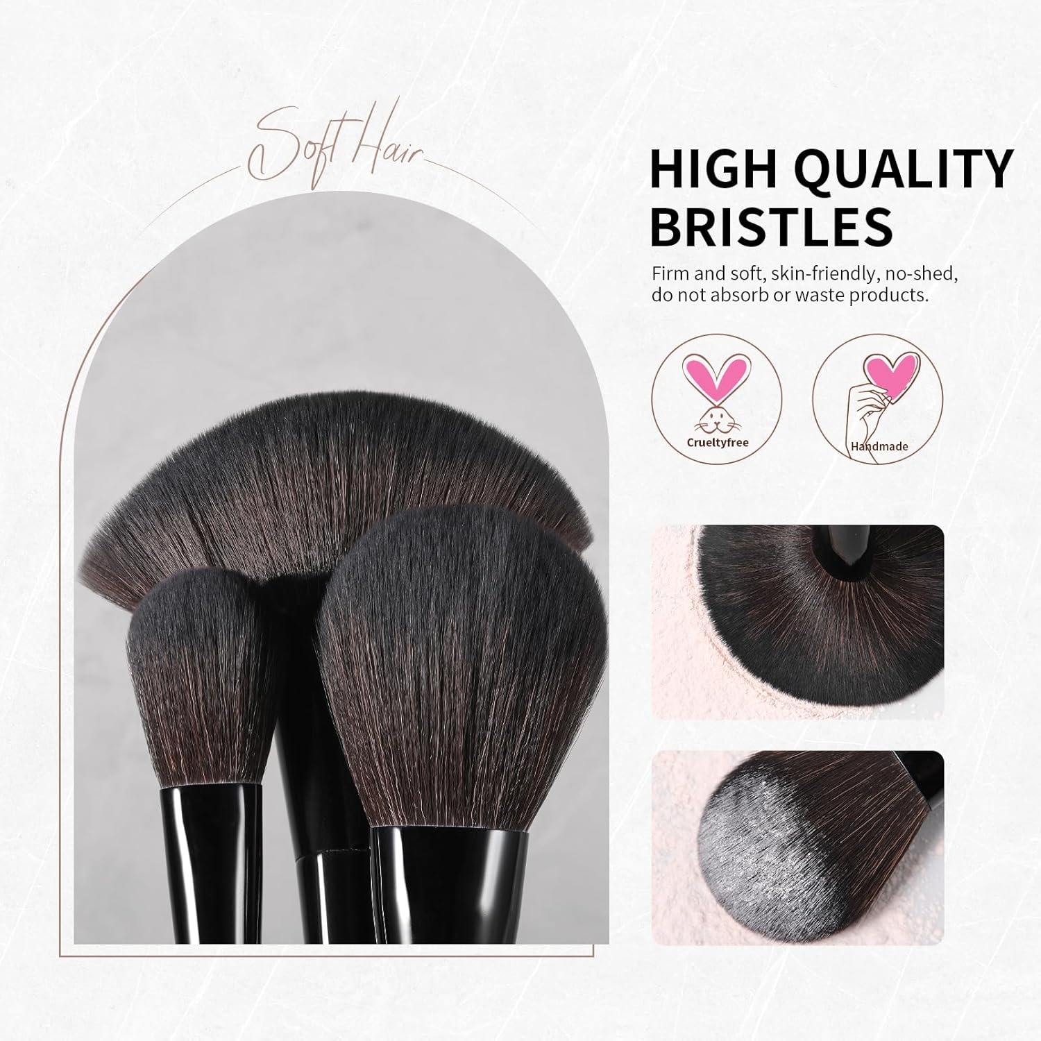 Docolor Juego de 30 brochas de maquillaje profesionales de obsidiana para maquillaje en polvo sintético de primera calidad, base Kabuki, contorno de