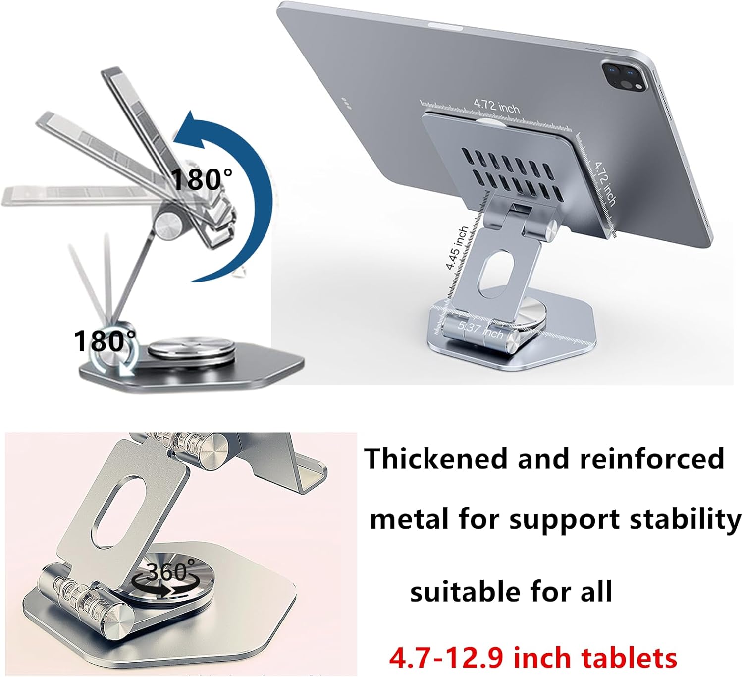 Soporte de escritorio plegable para teléfono y tableta, rotación de 360, soporte portátil ajustable de metal de aluminio, compatible con todos los