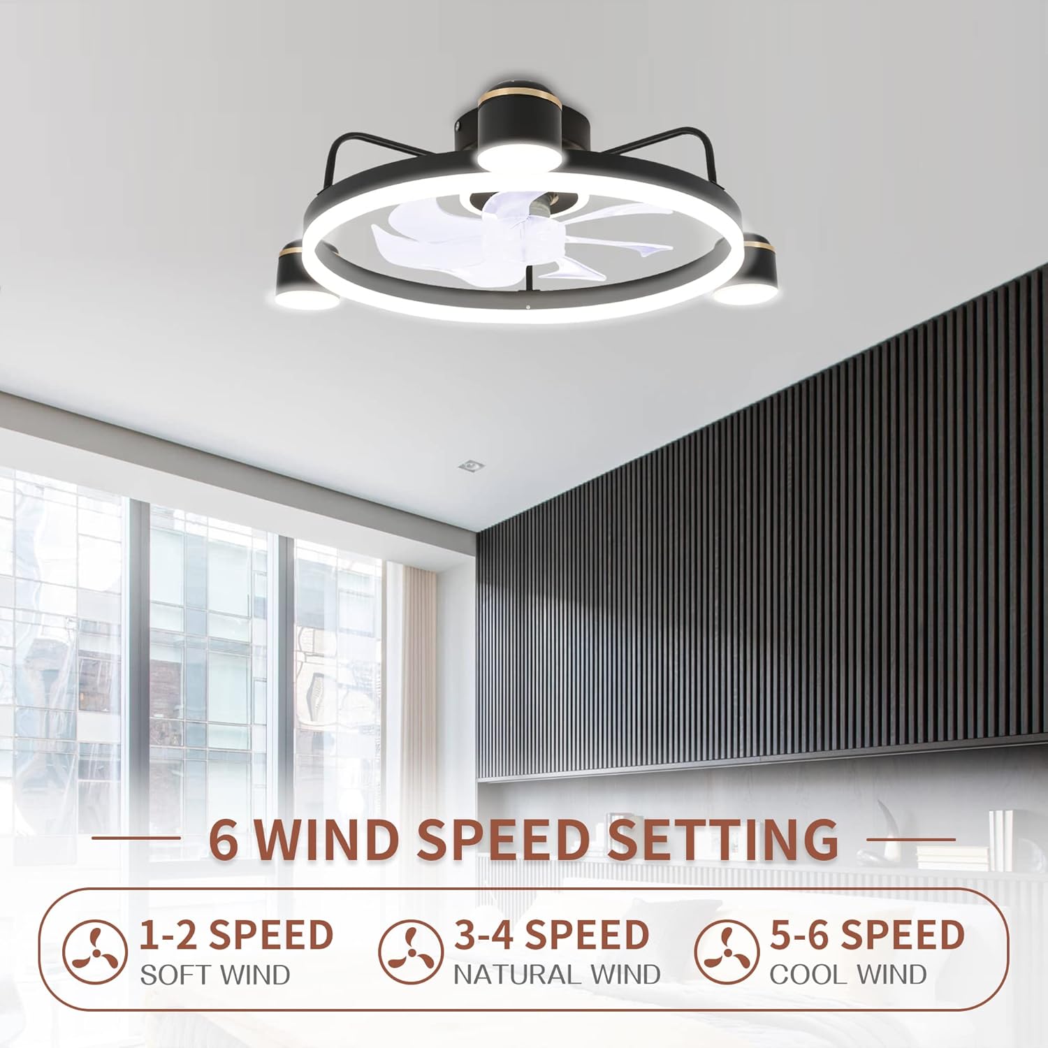 CNCMtiger Ventiladores de techo modernos con luces, ventilador de techo de montaje empotrado de 20 pulgadas con luces y control remoto, ventilador