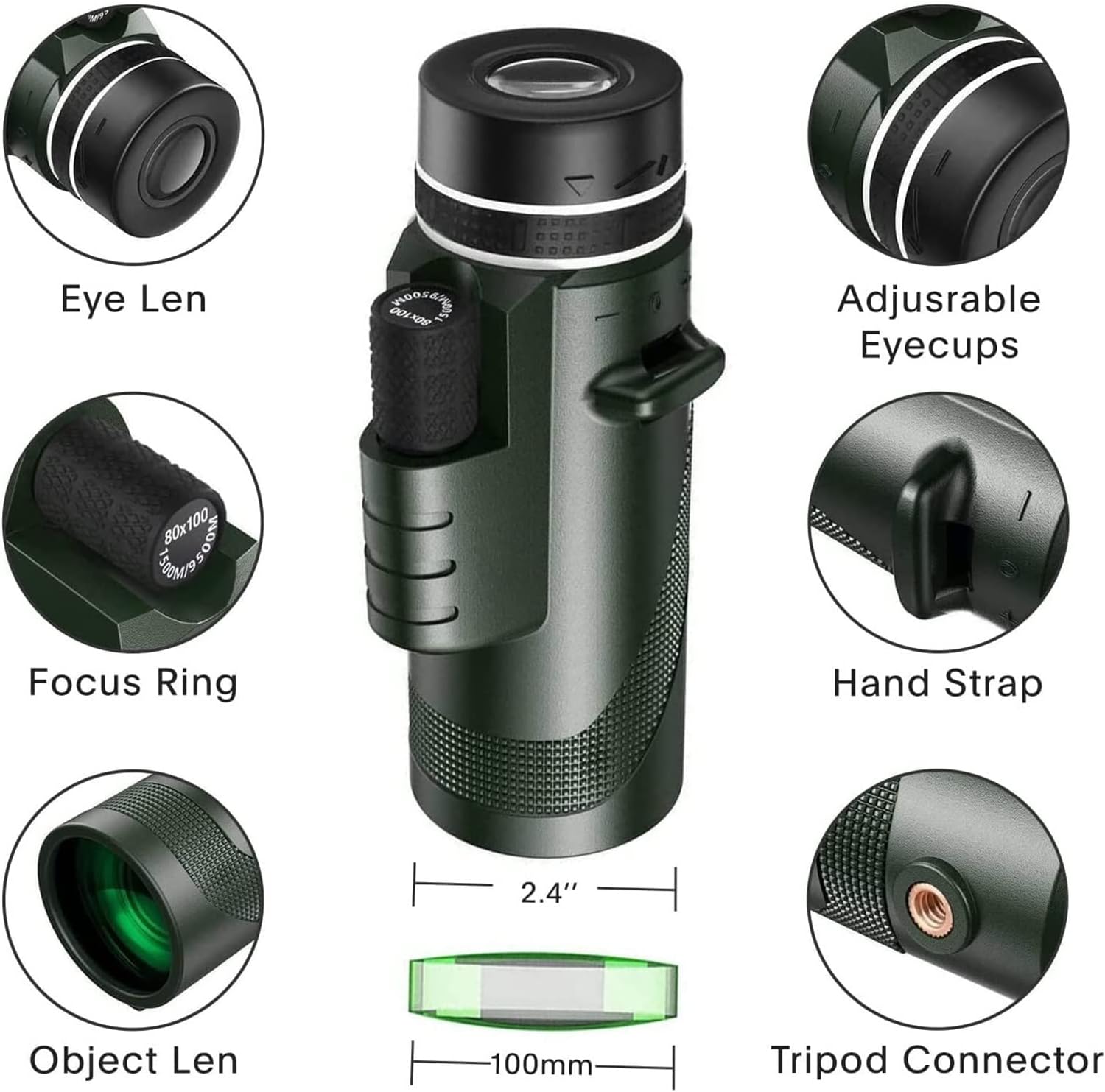 ZAUNCO Prismáticos pequeños de 80 x 100 pulgadas, prismáticos de alta definición, adaptador de teléfono inteligente de visión nocturna de alta