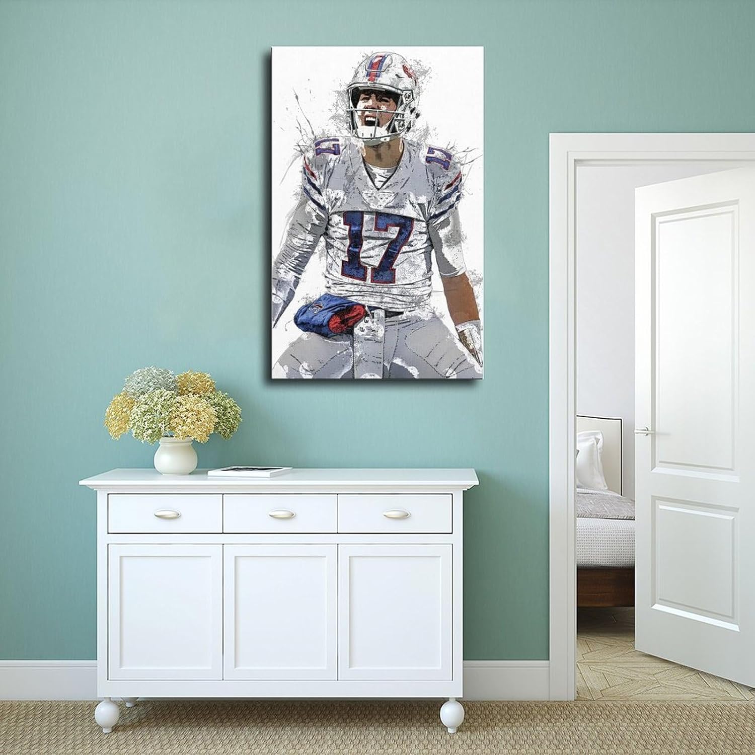 BAVIEN Josh Allen – Póster de fútbol americano con 8 lienzos para decoración de pared, pintura para sala de estar, dormitorio, sin marco 12 x 18