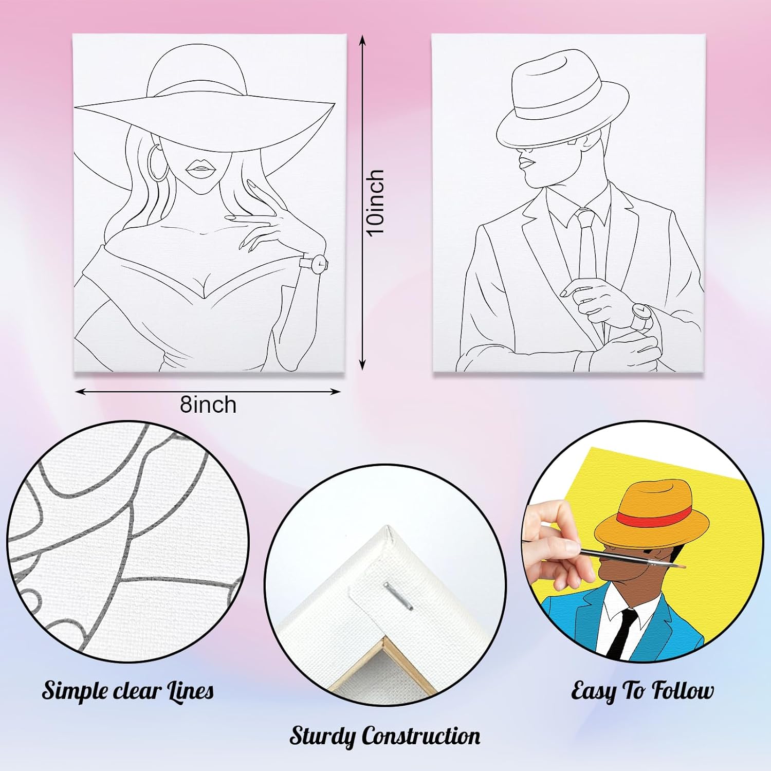 VOCHIC Paquete de 2 kits de pintura y sorbo para adultos, kit de fiesta de pintura de lienzo predibujado para juegos nocturnos, elegantes regalos de