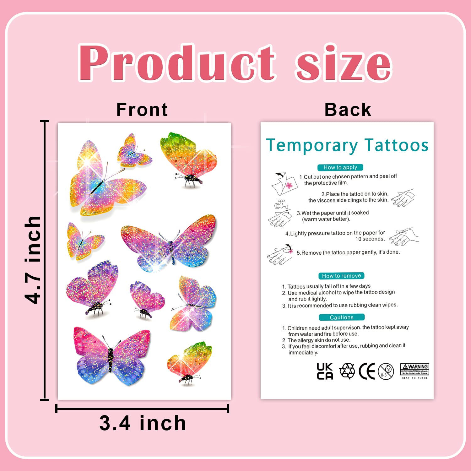 Partywind 30 hojas (315 estilos) tatuajes temporales con purpurina para niños y niñas, calcomanías de tatuaje de sirenamariposa para suministros de