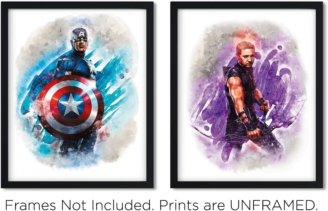 Marvel Avengers – Impresiones artísticas de superhéroes en acuarela (sin marco), gran regalo de 10 (8 x 10 pulgadas), decoración para habitación de