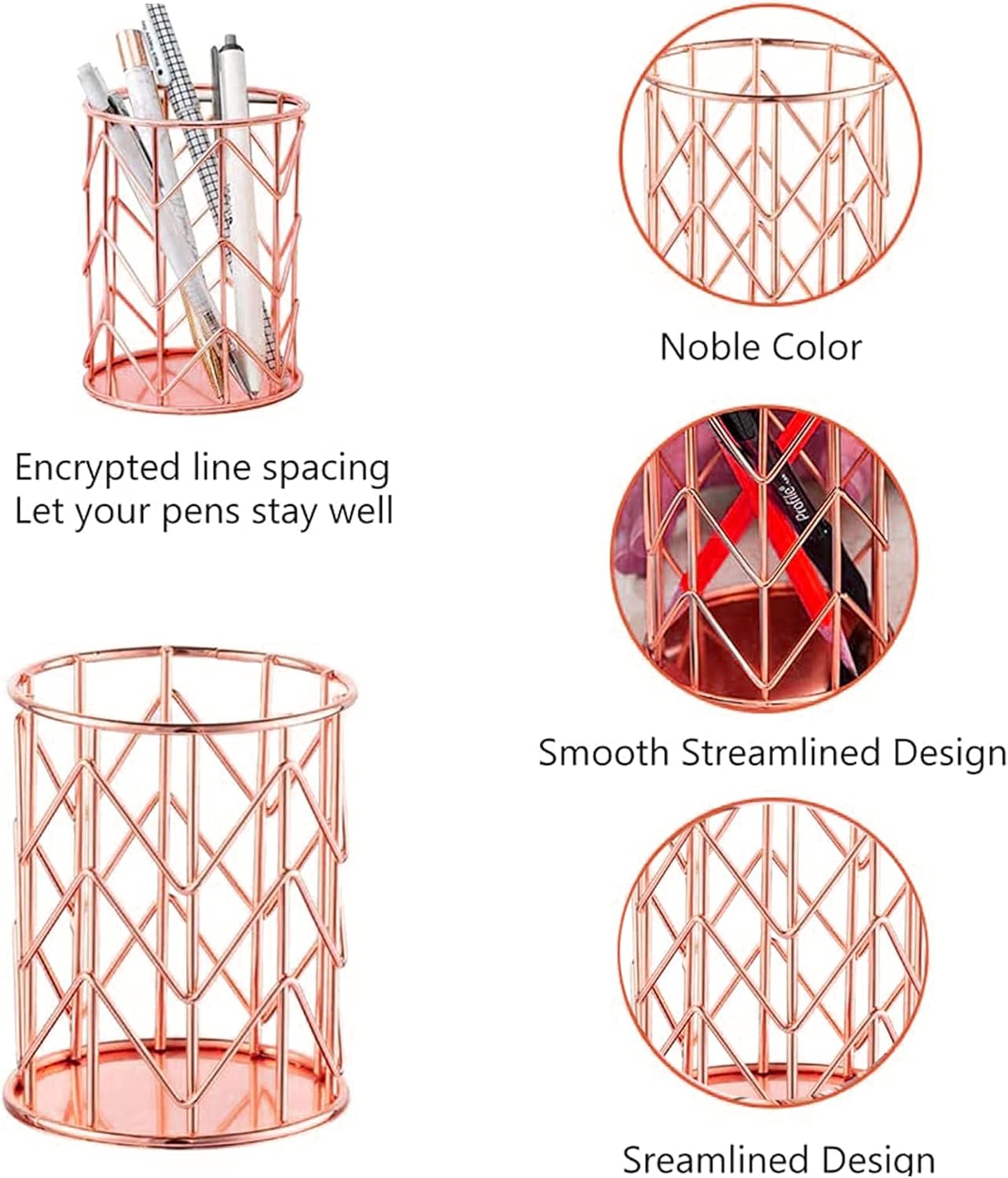 Soporte para lápices de malla metálica de alambre de oro rosa, soporte para brochas de maquillaje, organizador de bolígrafos, accesorios para