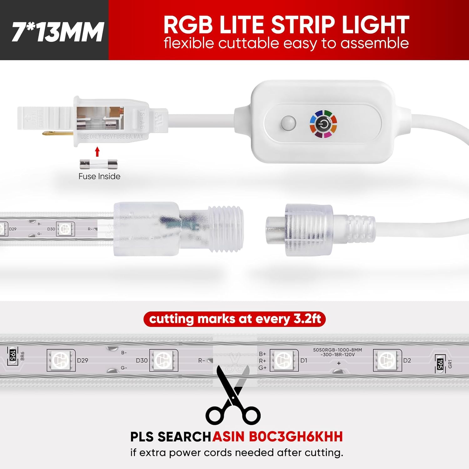Shine Decor AC120V Lite – Tira LED RGB, 4F resistente al frío IP65, impermeable, control remoto, iluminación de tira multicolor, regulable de