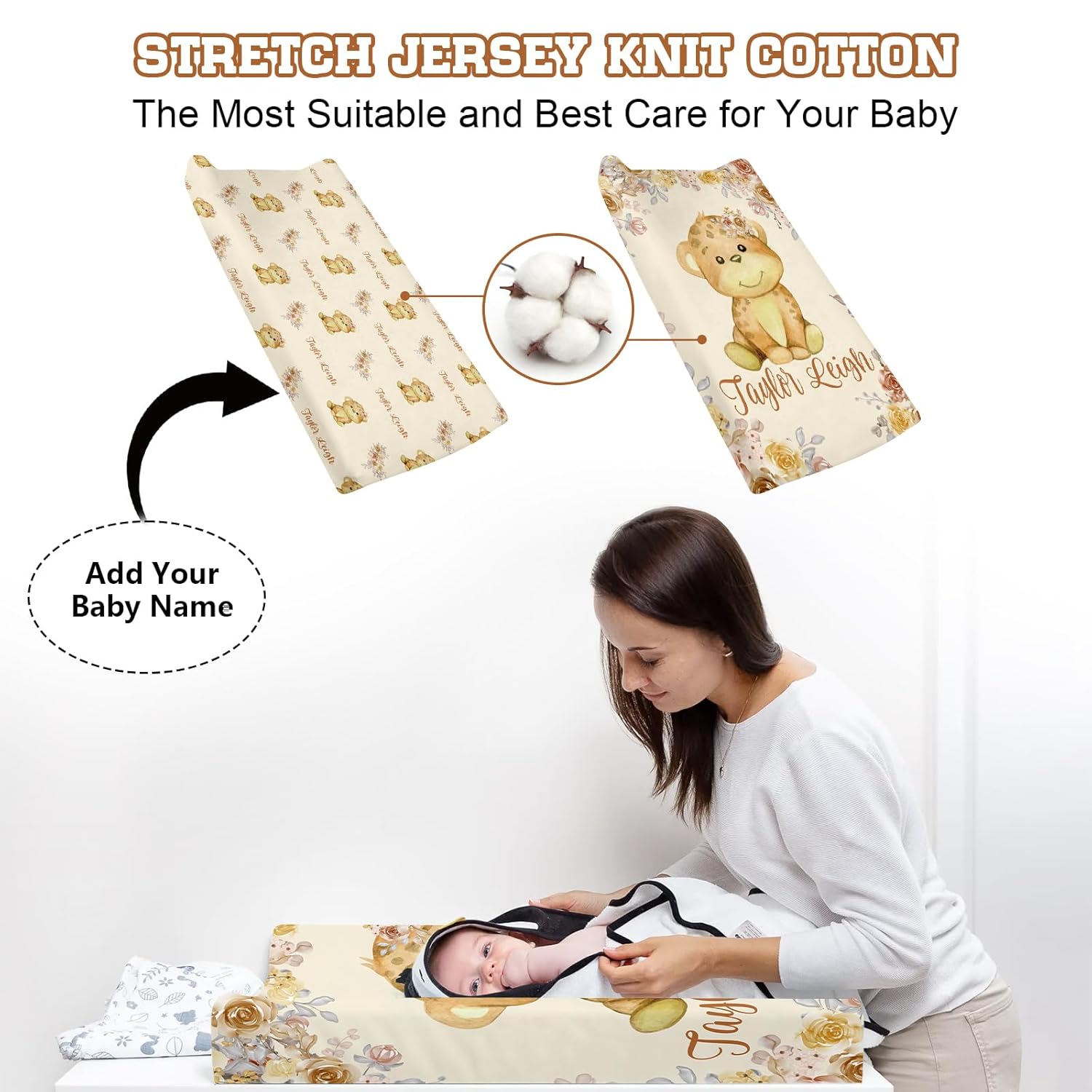 Sábanas de mesa personalizadas para cambio de pañales para cuna neutra fundas de cambiador de nombre personalizadas con bonitos estampados, 2