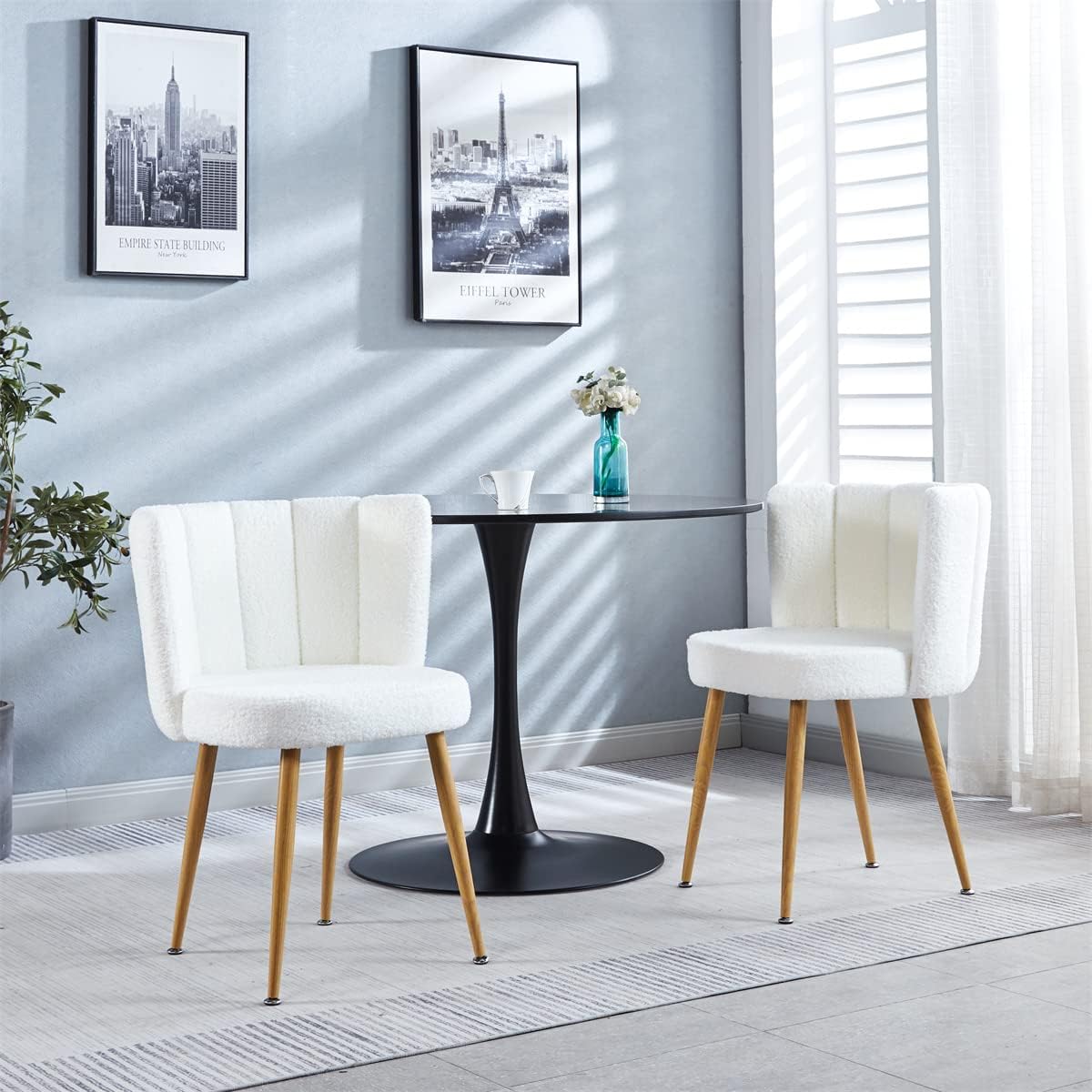 Juego de 2 sillas decorativas, silla de sala de estar, silla de ocio con patas de color madera, sillón tapizado de tela con respaldo copetudo, silla