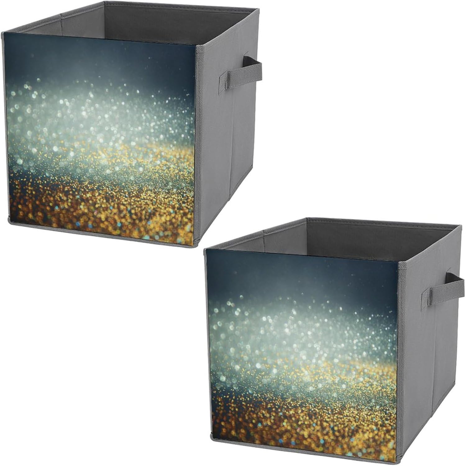 Contenedores de almacenamiento de luces vintage con purpurina con asa, cubo de almacenamiento plegable de tela sintética duradera, cubo de