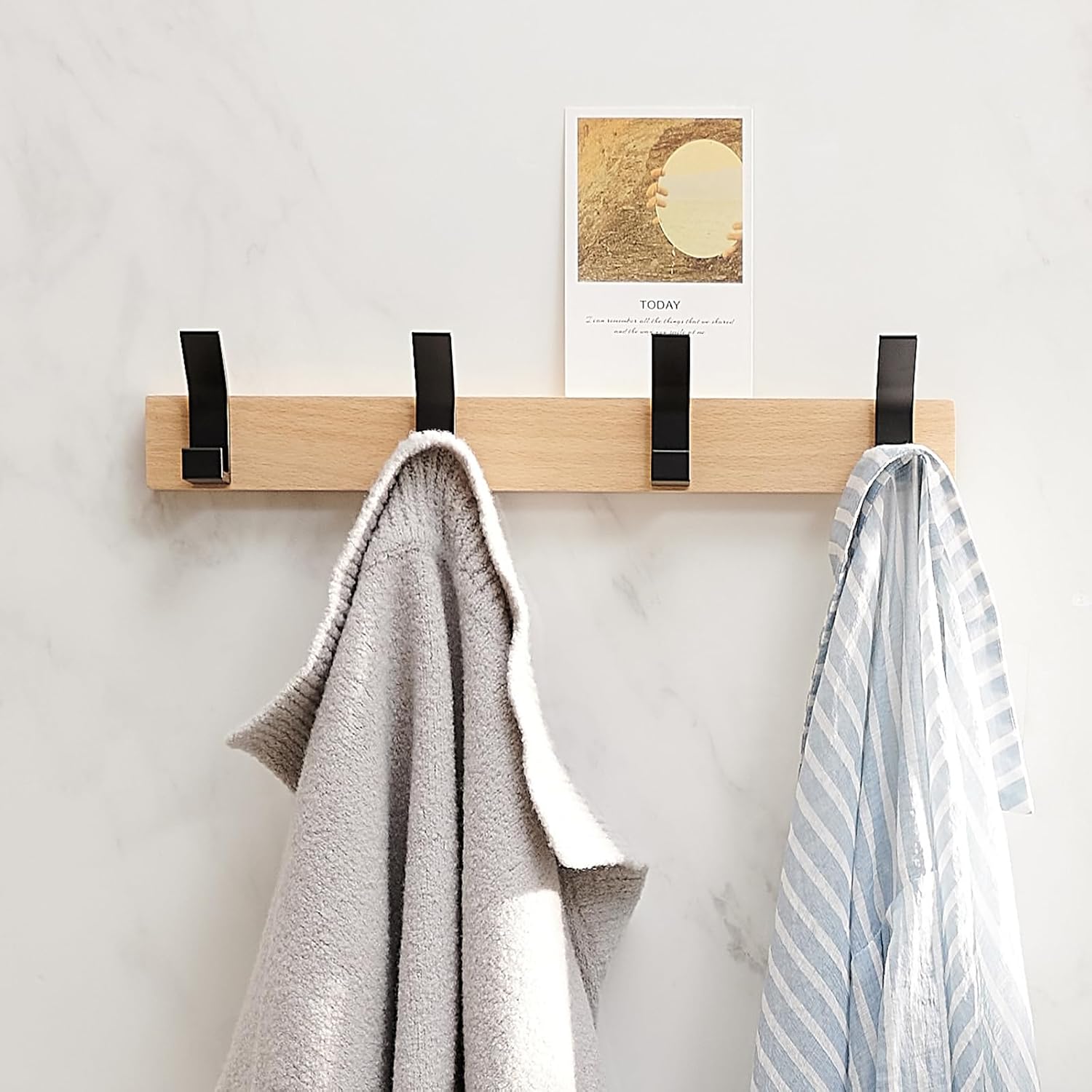 Perchero de pared  Perchero de madera de aluminio de 15.7 pulgadas con 4 ganchos resistentes para colgar ganchos resistentes para colgar toallas