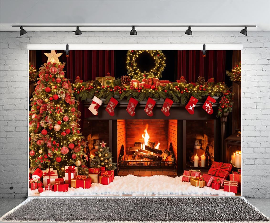 Yongfoto Chimenea de Navidad de 5 x 3 pies Decoración del hogar Fondo Nochebuena Fotografía de Año Nuevo Cumpleaños Recién Nacido Baby Shower