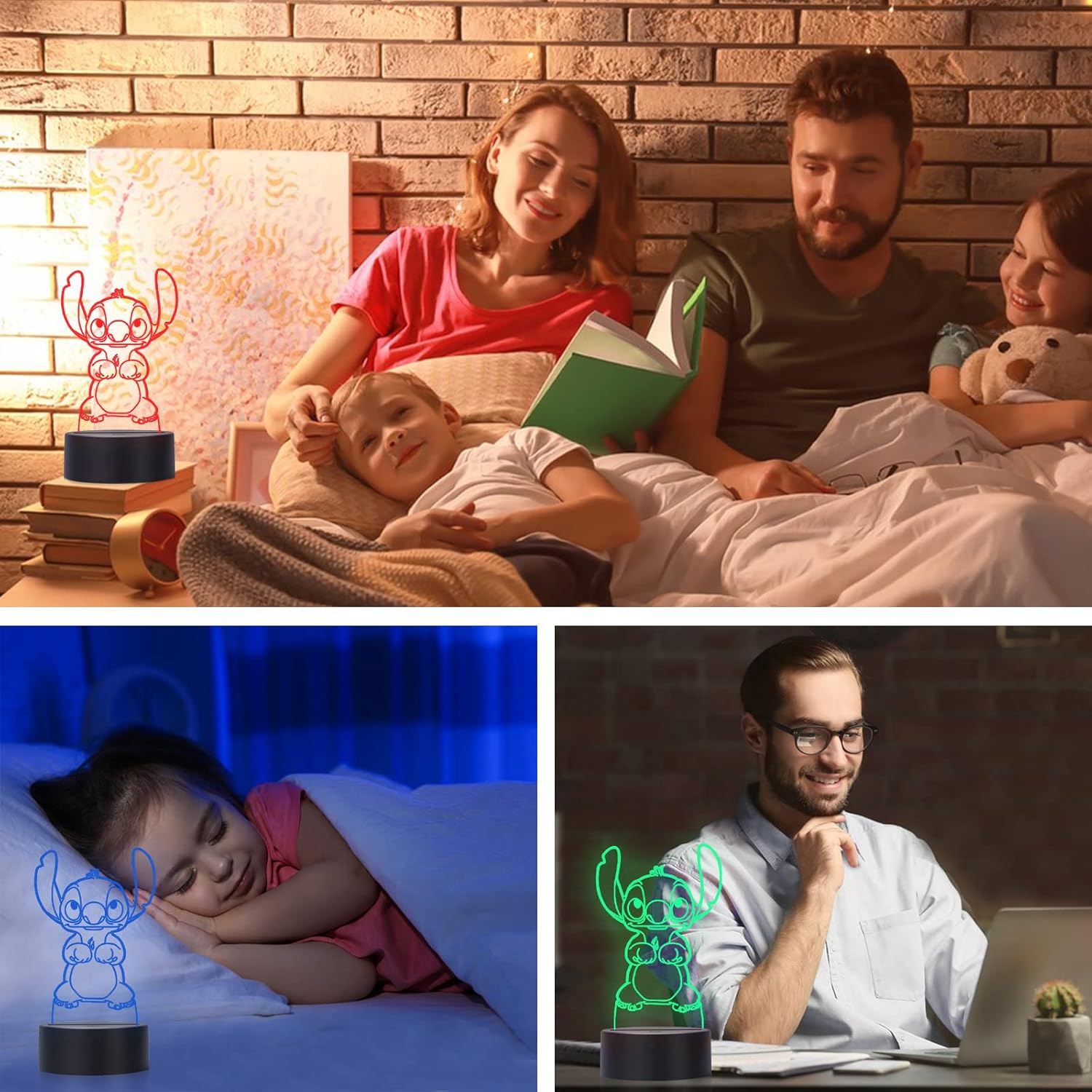 Nouyet Juguetes para niños, luz nocturna 3D, lámpara de noche de ilusión 3D, luz nocturna LED, luces de atenuación táctil inteligente, lámpara