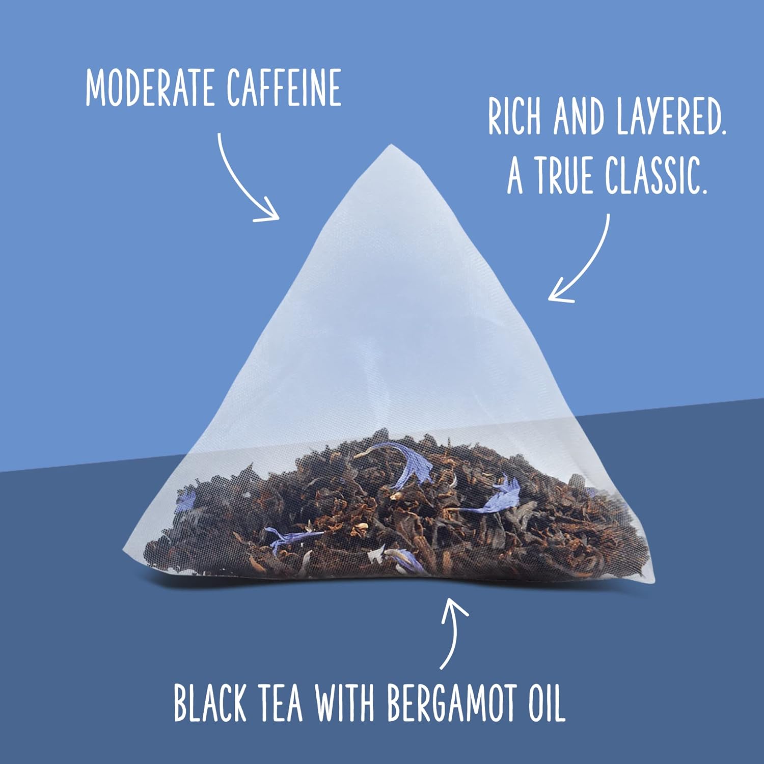 Two Leaves and a Bud Bolsas de té Earl Grey orgánico, té negro con cafeína de hoja entera en sobres compostables, té negro con cafeína saborizado