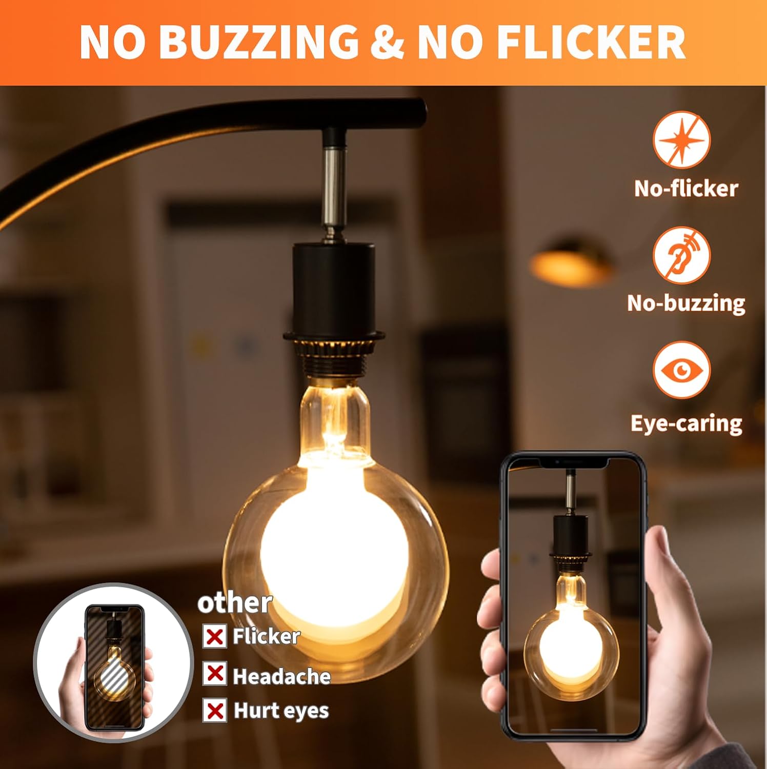ALAMPEVER Bombillas LED de globo grandes, LED decorativas regulables con 6 W equivalentes a bombillas de 40 W, blanco suave de 2700 K, base E26, 400