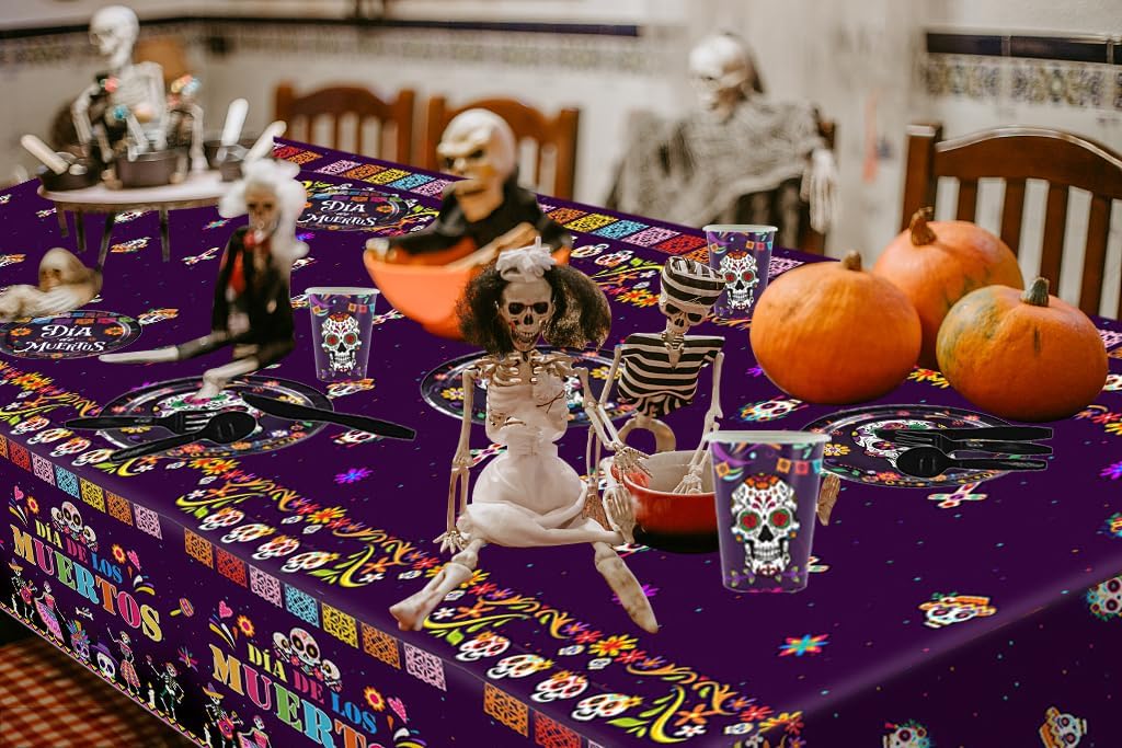 USERTEN 97 piezas de suministros de decoración de fiesta del Día de los Muertos con calavera de azúcar, juego de vajilla mexicana para 12 invitados,