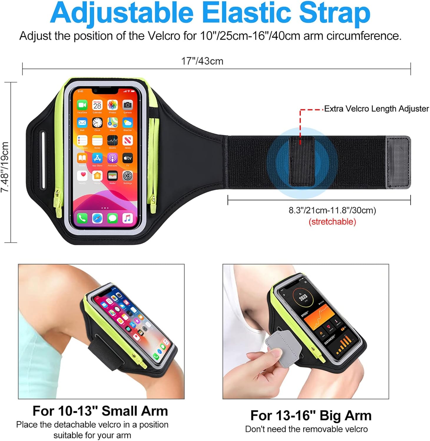 Banda de brazo de 6.8 pulgadas para teléfono para correr con bolsa para auriculares, funda para iPhone 14, 13, 12, 11 Pro Max, Galaxy S23 S22, ultra