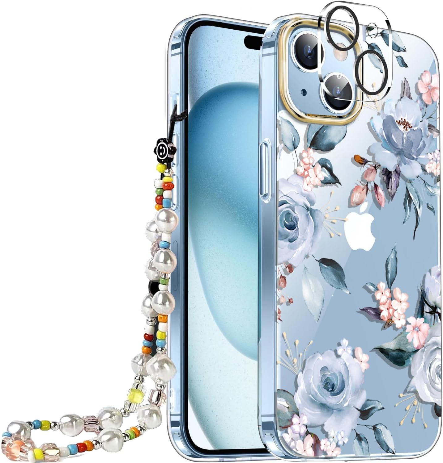 luolnh Funda compatible con iPhone 15, para mujeres y niñas, a prueba de golpes, transparente, patrón floral, carcasa trasera dura para iPhone 15 de