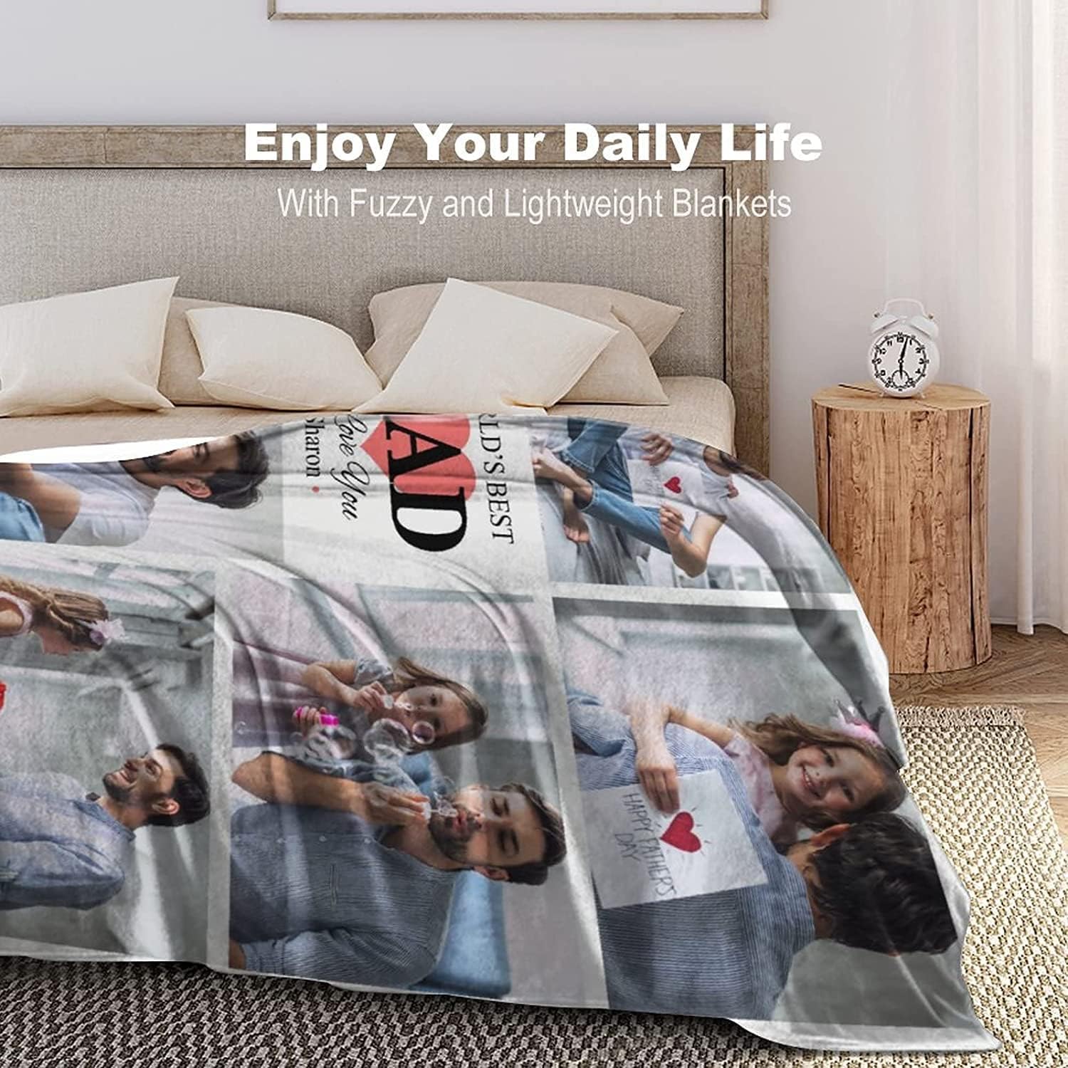 D-Story Manta personalizada con texto fotográfico para regalos fabricada en Estados Unidos, manta personalizada con carga de imagen, manta de