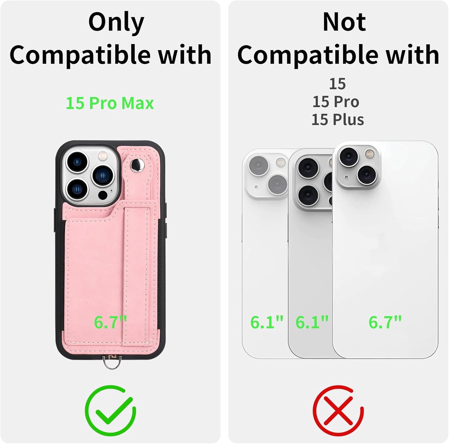 TOOVREN Funda para teléfono compatible con iPhone 15 Pro Max con cordón para iPhone 15 Pro Max, funda tipo cartera con soporte para tarjetas, funda