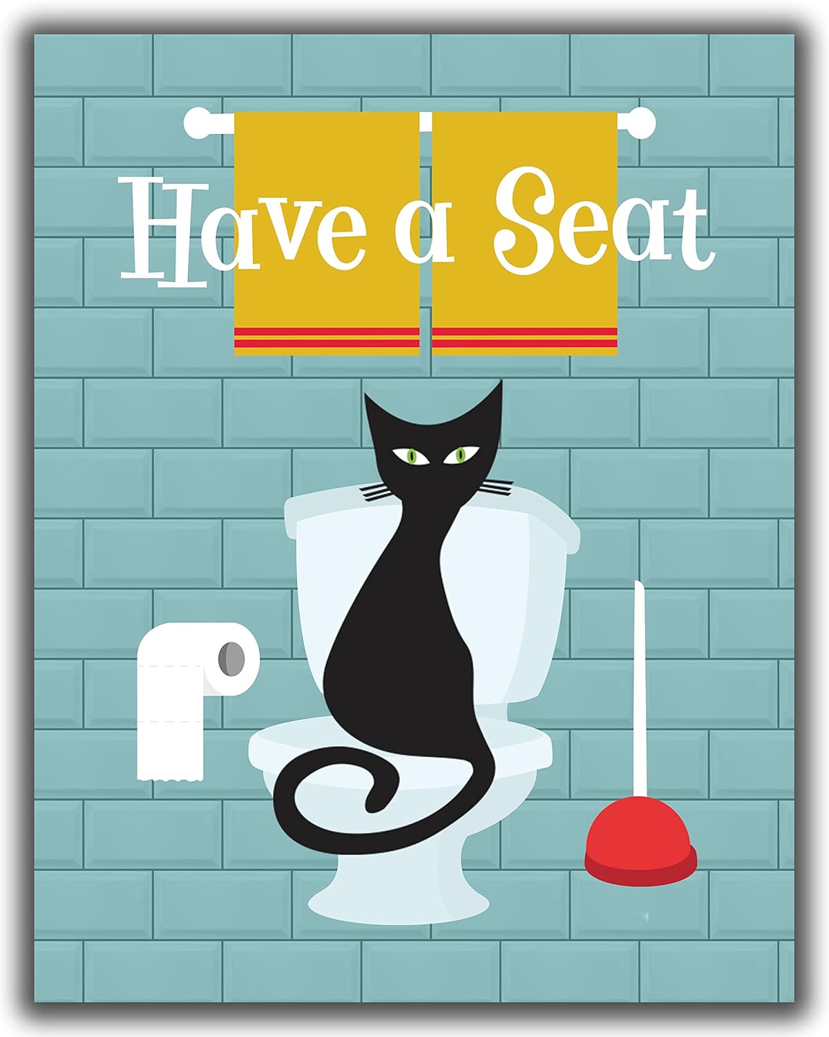 Mid Century Modern No.26 Wall Art Print – 11×14 UNFRAMED Retro Boho Aesthetic Funny Bathroom Decor. Atomic Cat Have a Seat.