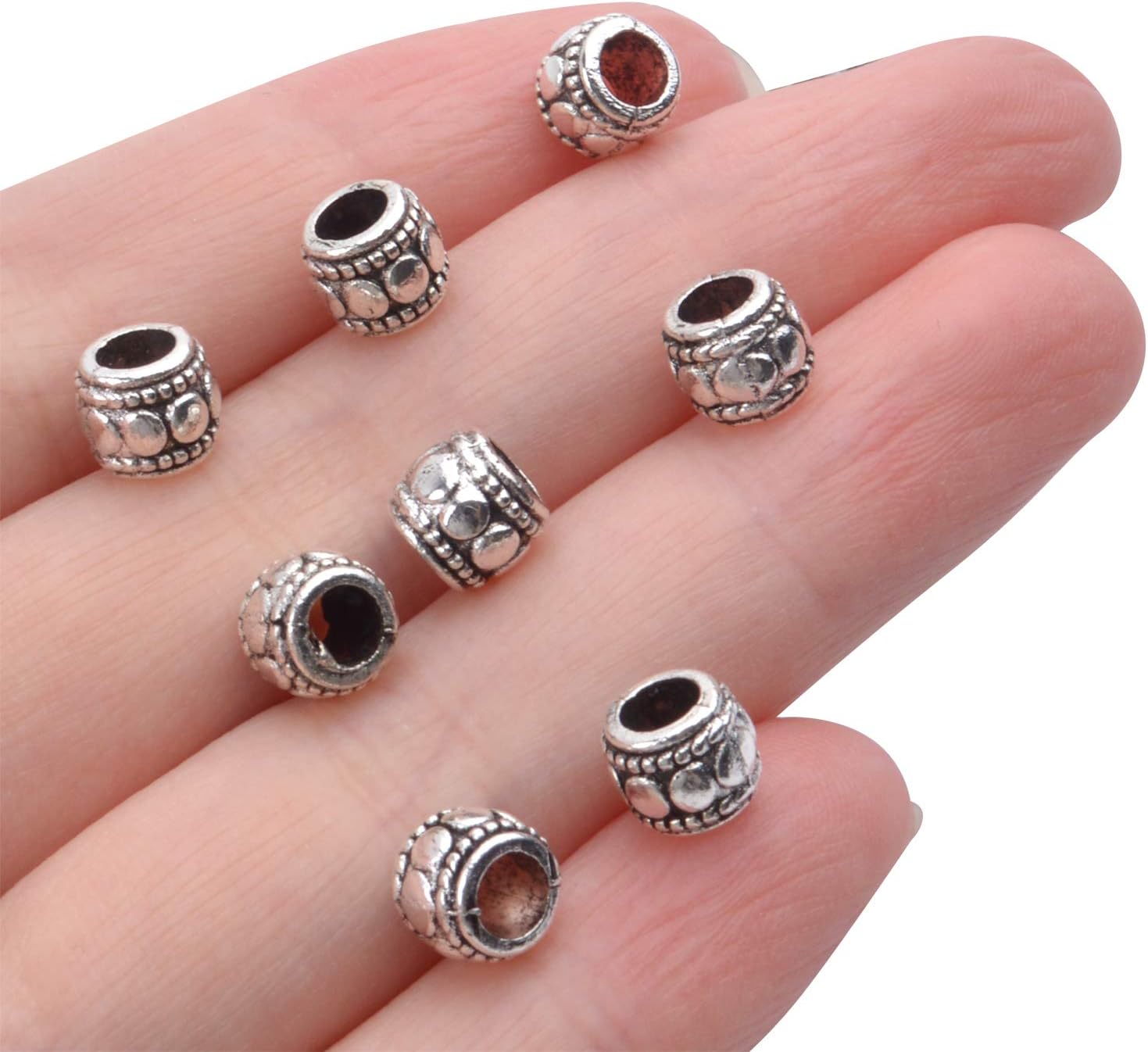 BronaGrand 100 cuentas espaciadoras de plata tibetana, cuentas de agujero grande, cuentas de tubo hueco para bricolaje, collares, pulseras