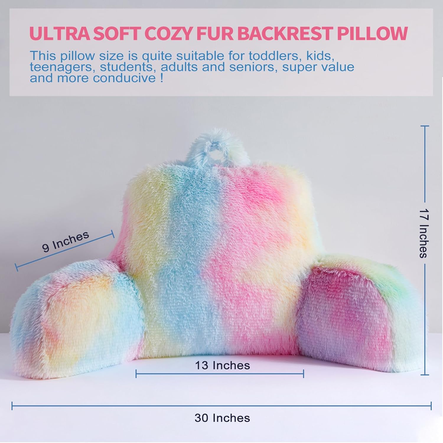 Almohada de lectura para cama, almohada de respaldo de piel sintética con brazos, almohadas de lectura y reposo en cama, colores del arcoíris,