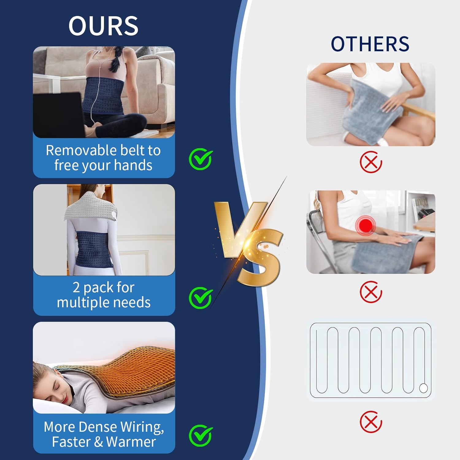Paquete de 2 almohadillas térmicas XL para aliviar el dolor de espalda y calambres, 10 ajustes de calor, apagado automático, almohadilla térmica