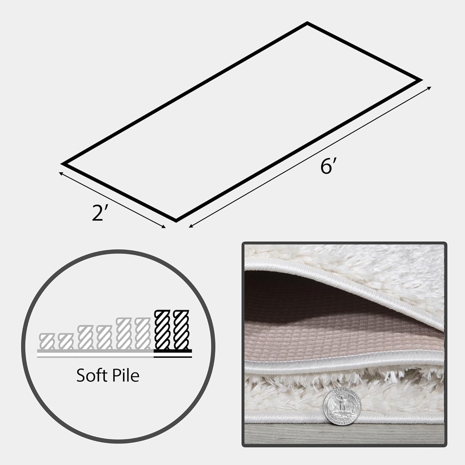 Ottomanson Alfombra de pasillo suave para interiores, con parte trasera de goma, 2 x 6 pies, para pasillo, entrada, cocina, sala de estar,