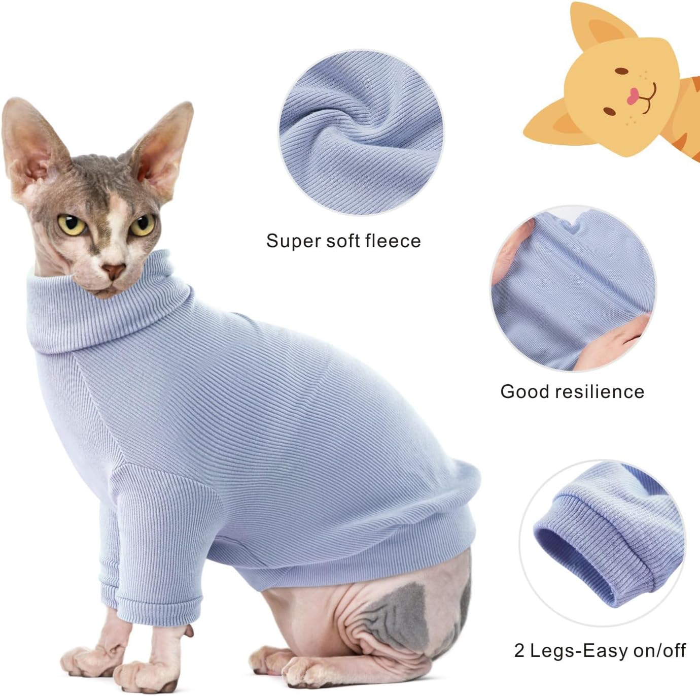 Idepet Sphynx – Camisa de algodón para gatos sin pelo, suéter de cuello alto, transpirable, ropa de gatito, adorable chaleco de pijama para gatos y