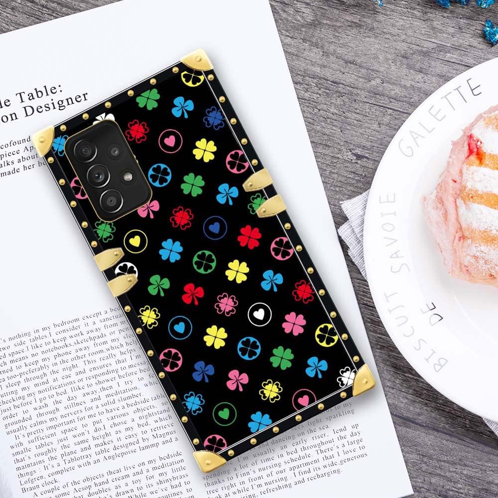 Yuning419 Funda compatible con Samsung Galaxy A52 5G, Love Four-Leaf Clover A52 5G para niñas, funda cuadrada de lujo de TPU suave a prueba de