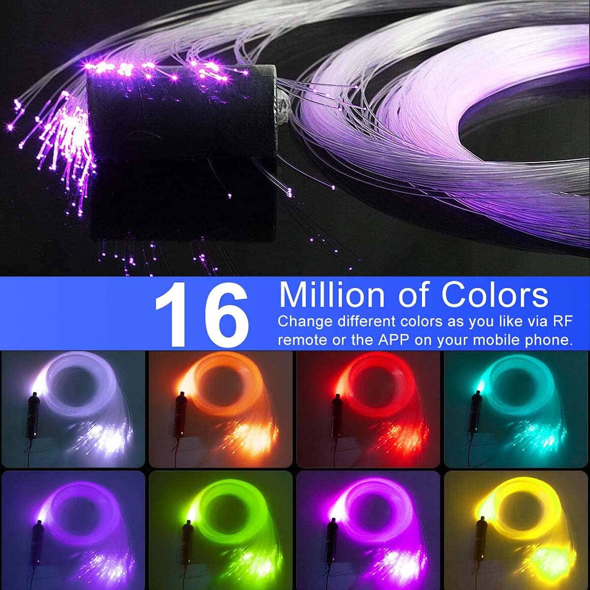 AZIMOM Uso del coche Bluetooth 6 W RGBW LED de fibra óptica luces estrella techo luz kit APP control remoto mezclado 430 unids 9.8ft cable de fibra