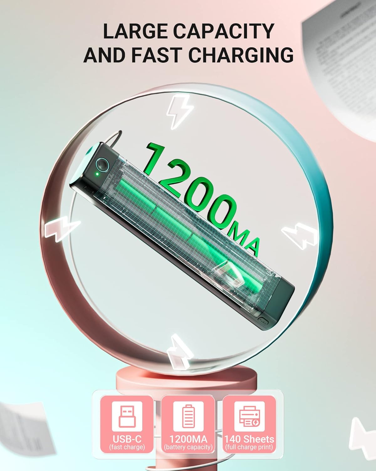Itari Impresoras portátiles inalámbricas para viajes, M08F Bluetooth impresora térmica A4, 300DPI P831 impresora de transferencia térmica sin tinta