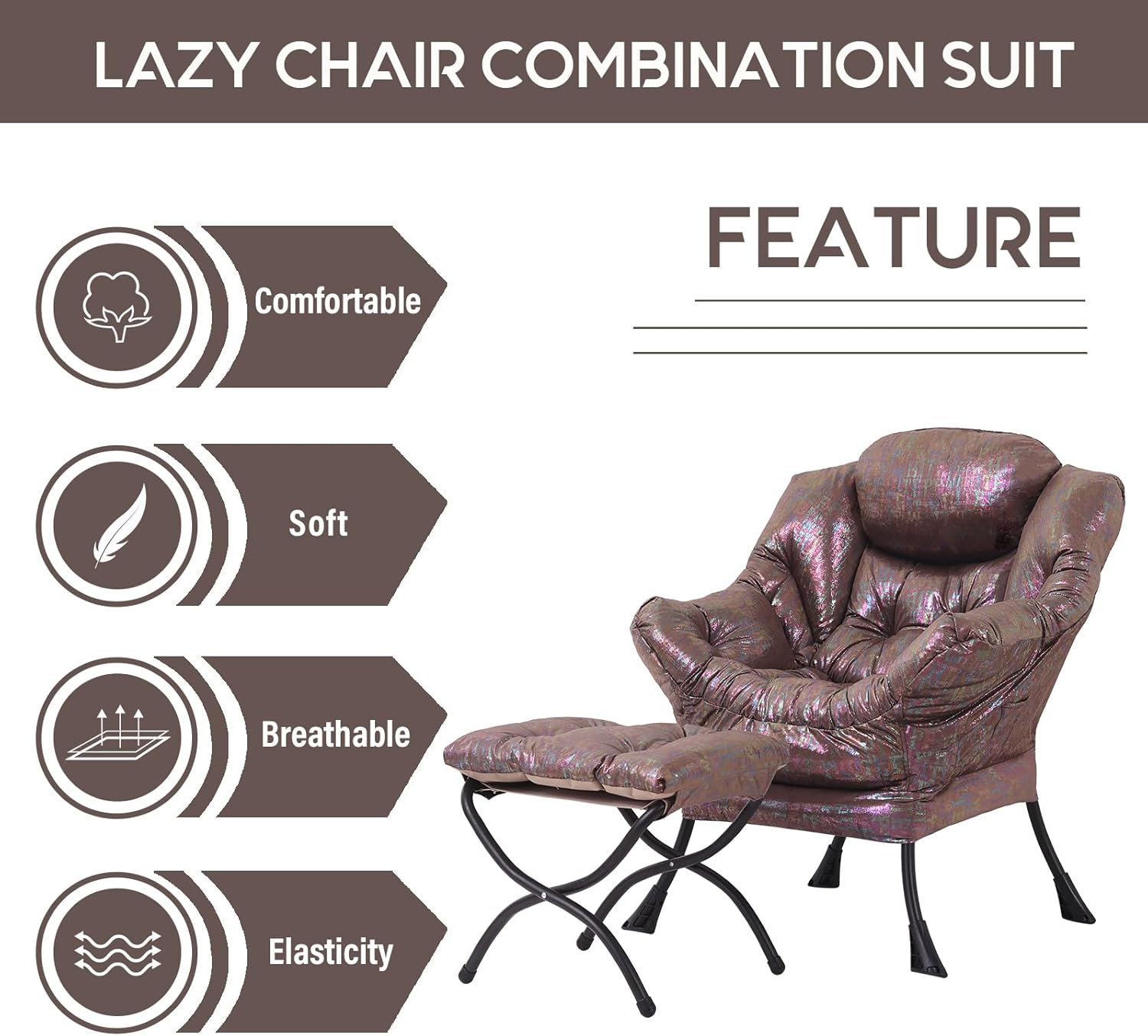 LITA Silla Lazy con otomana, moderna silla tapizada para ocio, silla de lectura con reposabrazos y un bolsillo lateral para sala de estar,